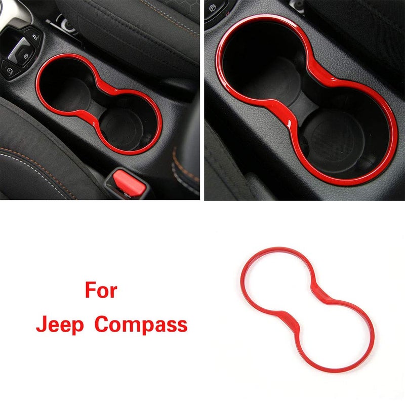 CheroCar Gear Shift Cup Holder Cover Trim Bezel Fit for 2017 2018 Jeep Compass Interior Accessories,Red